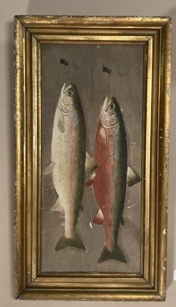 American School Oil Painting Two Trout Hanging (1 of 5)