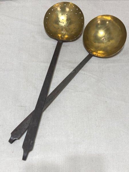 Brass & Hand Forged Iron Ladle with Matching Strainer (1 of 10)