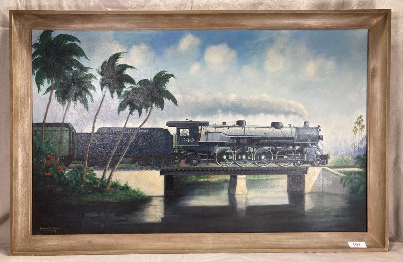Thomas W. Solomon (1815-1988)  Oil on Canvas, Train Over Bridge (1 of 5)