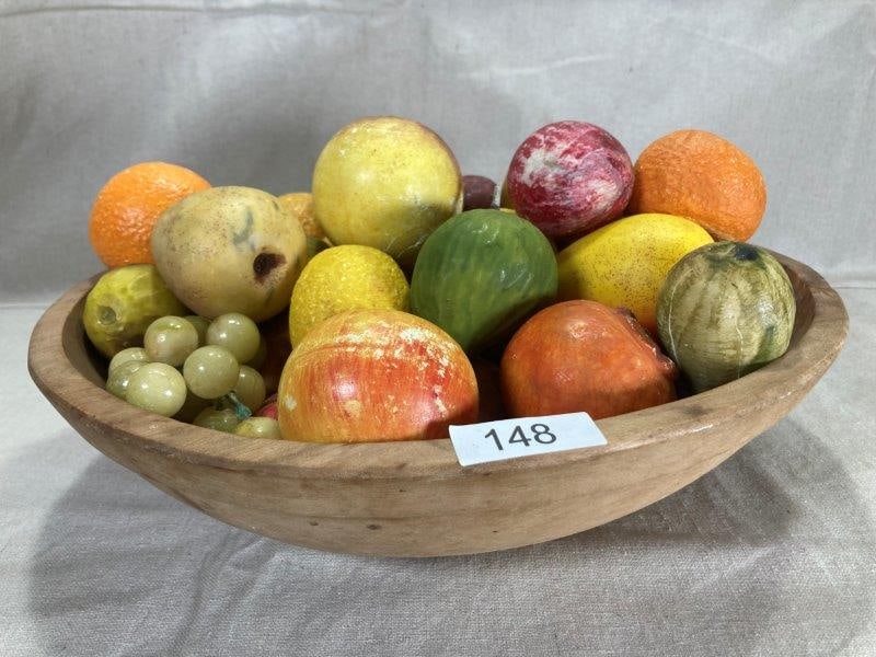 Wooden Dough Bowl with Alabaster Fruit (1 of 11)