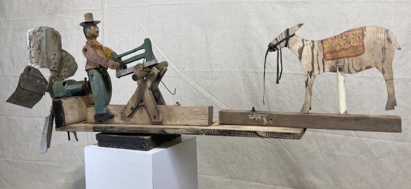 Folk Art Whirligig, "Weather Sawing Man with Donkey" (1 of 18)