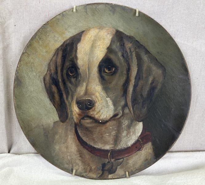 Painted Tin Plate with Hound Dog (1 of 6)