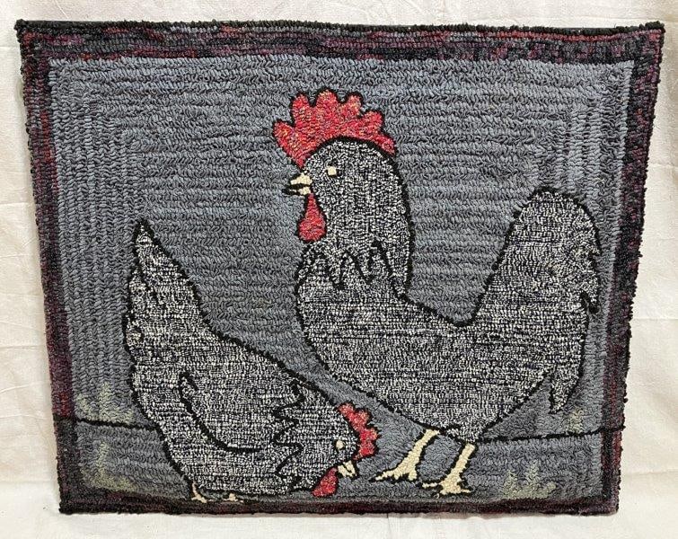 Early Hooked Rug: Rooster and Hen (1 of 5)