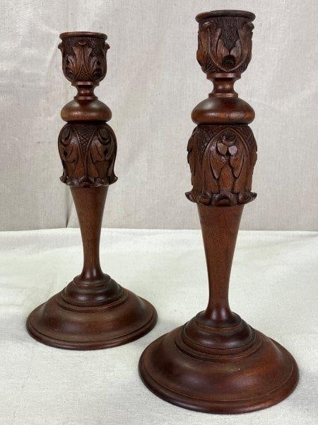 Fine Pair of English Carved Mahogany Candlesticks (1 of 7)