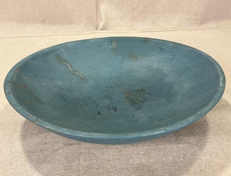 Blue Painted Dough Bowl, Marked Munising (1 of 7)