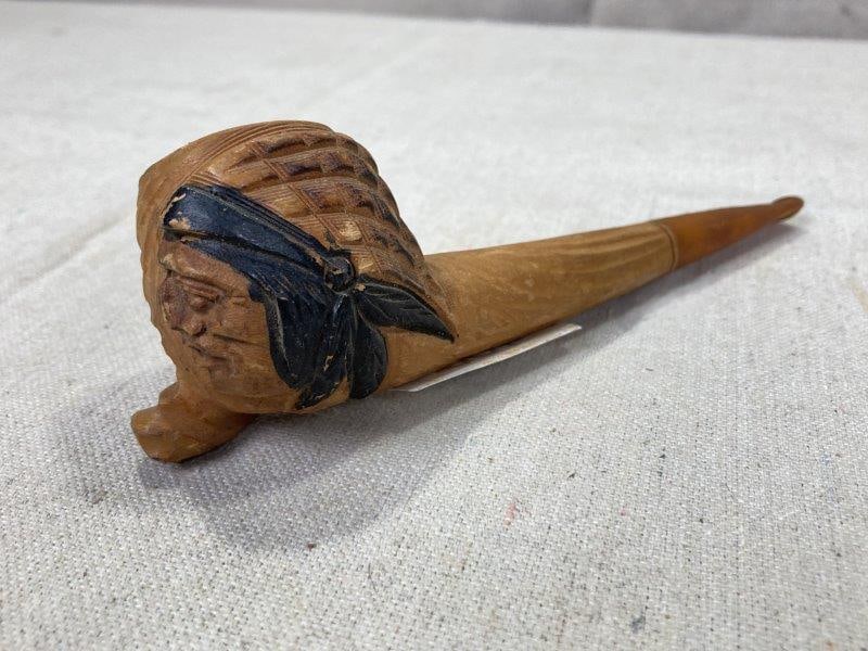Folk Art Carved Indian Head Pipe (1 of 8)