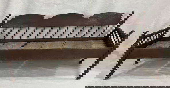 Antique Painted Jenny Lind Bench Daybed: Featuring heavily turned legs and spindles with a nicely aged painted surface. Classic 19th-century form with charming proportions. Measures approx. 31''T x 74''W x 24''D. Wear to the finish; back
