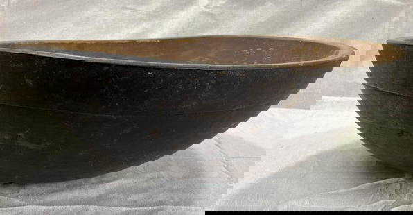 Large Primitive Dough Bowl: Well-carved with a wonderfully worn surface and rich patina, showcasing generations of use. Measures approximately 6''H x 19 3/4''W. Good condition with age-appropriate wear. Shipping available. 