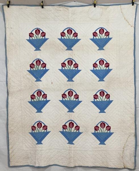 Handmade Appliqued Quilt with Tulips in Baskets (1 of 16)