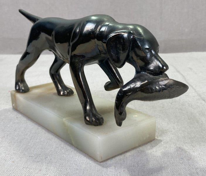 Metal Pointer Dog Sculpture with Game Bird (1 of 9)