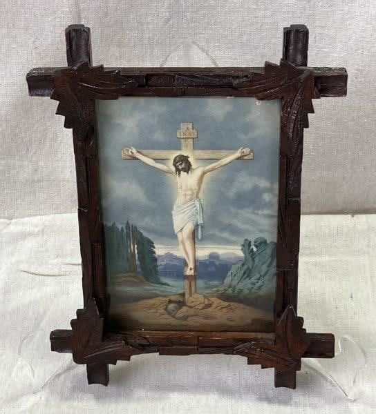 Carved Criss-Cross Frame with Print of Jesus (1 of 11)
