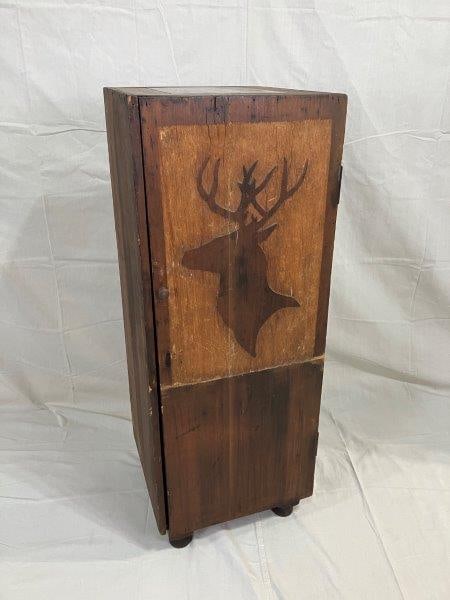 Folk Art Carved Cabinet with Elk Head Motif (1 of 16)