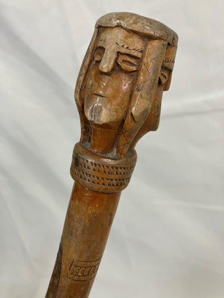 Folk Art Cane with Carved Faces (1 of 11)