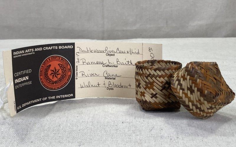 Miniature Cherokee Double Weave Rivercane Basket with Lid (1 of 11)