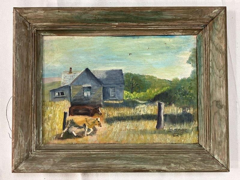 Folk Art Painting of Country Home and Cows (1 of 8)