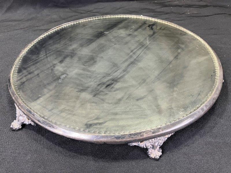 Large Silver-Plate Mirrored Footed Tray (1 of 6)