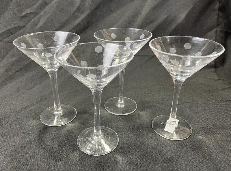 Set of Four Etched Polka Dot Martini Glasses (1 of 8)