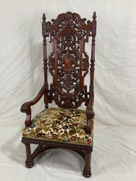 Renaissance Style Carved Walnut Open Armchair (1 of 19)