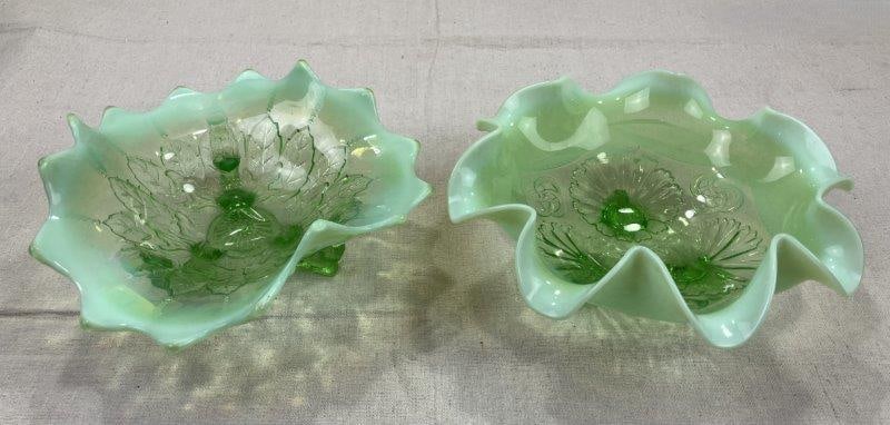 Green Opalescent Carnival Glass Bowls (1 of 10)