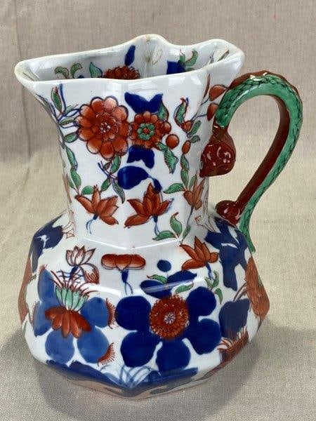Polychrome Ironstone Pitcher with Snake Handle (1 of 11)