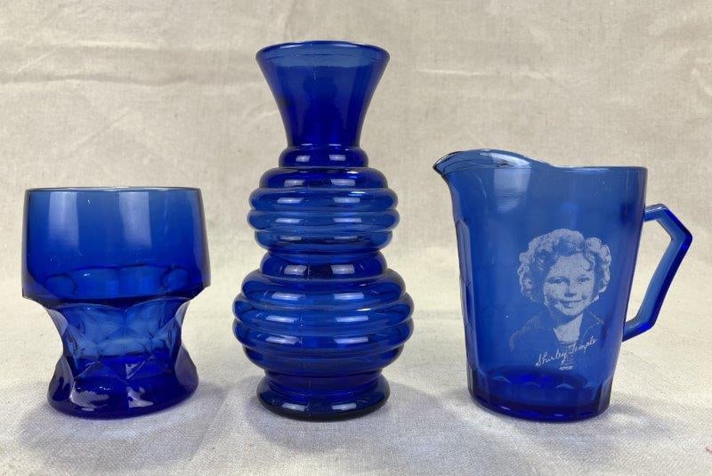 Three Cobalt Blue Pressed Glass Vessels (1 of 9)