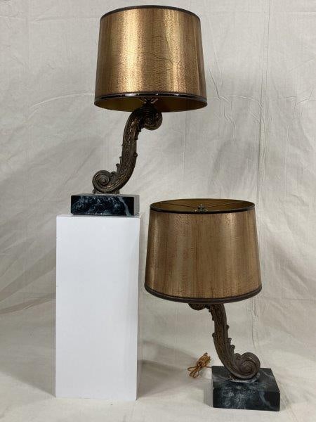 Pair of Hollywood Regency Scroll Lamps (1 of 11)