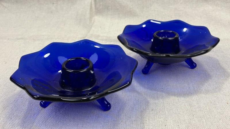 Fenton Cobalt Blue Glass Candle Holders (1 of 7)