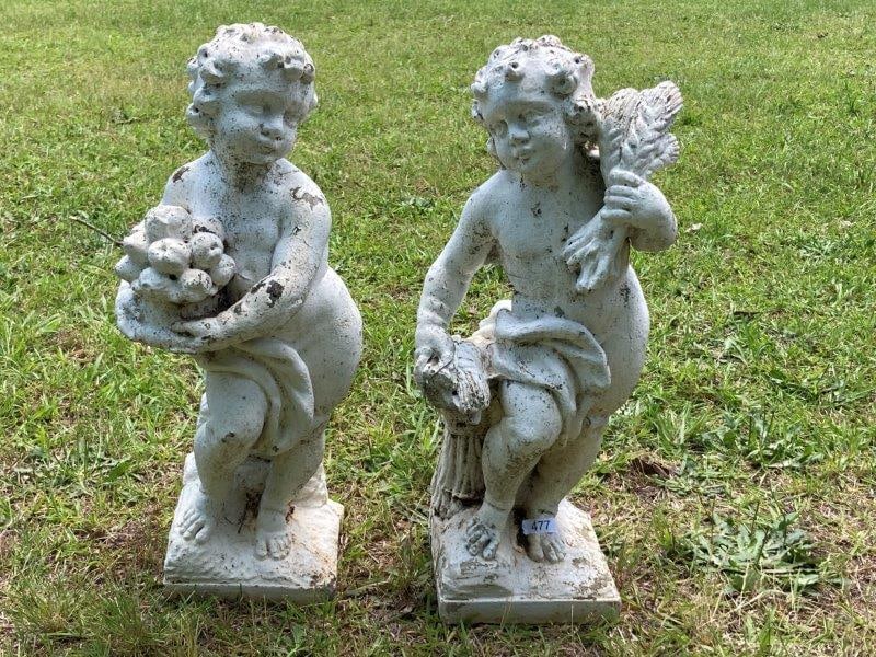 Pair of Concrete Painted Putti Garden Figures – Allegories of the Seasons (1 of 7)