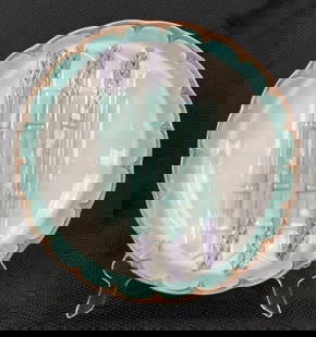 French Majolica Asparagus Plate: A beautifully modeled French majolica plate featuring a raised asparagus motif in rich shades of purple and green. The sculptural detailing and vibrant glaze exemplify the whimsical elegance of