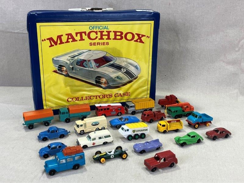 Official "Matchbox" Series Cars, Lesney Products, 1968 Includes USA and Husky Models: A vintage 1968 collection of Official "Matchbox" Series die-cast vehicles by Lesney Products & Co., London, England. Set includes various detailed models such as a Lotus, Mercedes, Tootsie, Karrier Ba