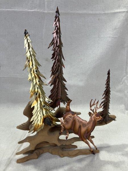 Mixed Metal and Wood Deer Sculpture (1 of 10)