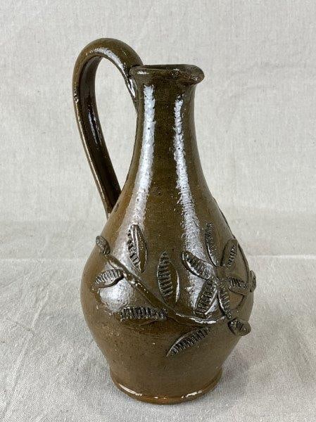 Green Glazed Floral Pottery Pitcher (1 of 9)