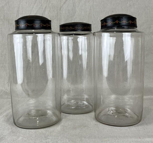 Three Tole Lid Glass Canisters (1 of 10)