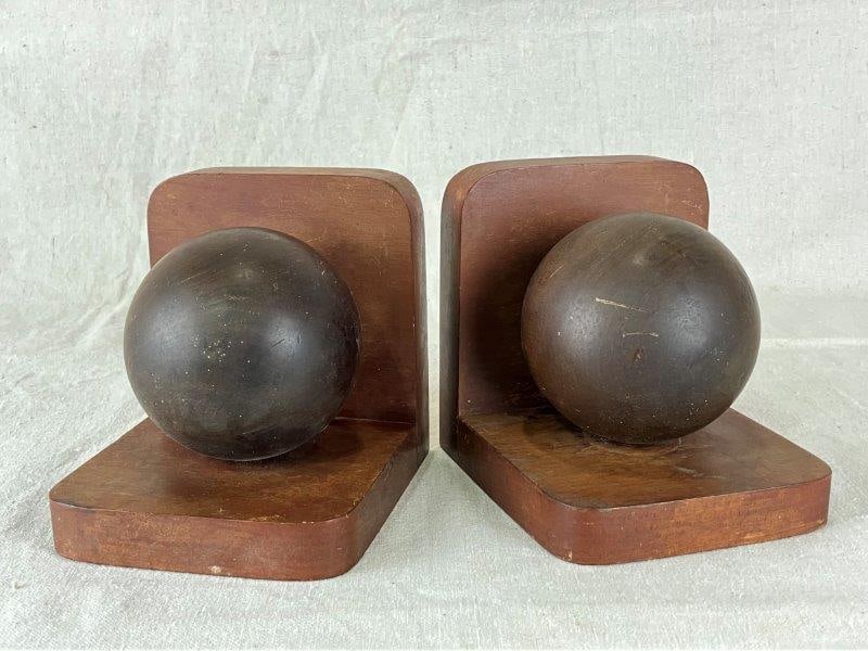 Pair of Wood Sphere Bookends (1 of 9)