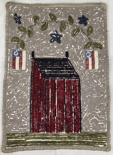 Folk Art Hooked Rug, Flag and Home (1 of 11)