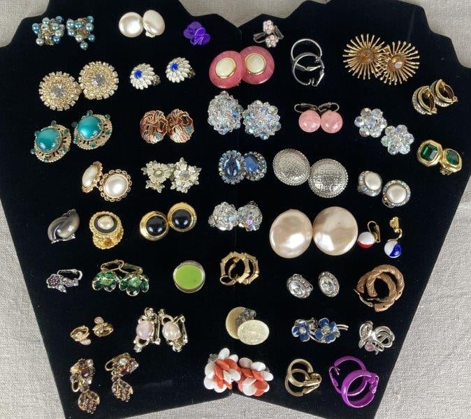 Lot of Forty-Two Pairs of Vintage Costume Clip-On Earrings (1 of 12)