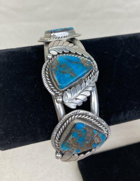 Native American Sterling Silver Three-Stone Turquoise Cuff Bracelet (1 of 5)