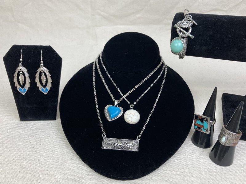 Lot of Silver-Tone Jewelry with Blue Accents (1 of 10)