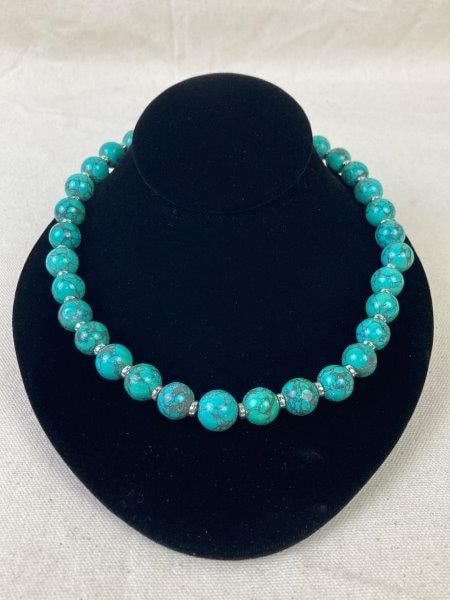 Native American Sterling Silver Turquoise Bead Necklace (1 of 4)