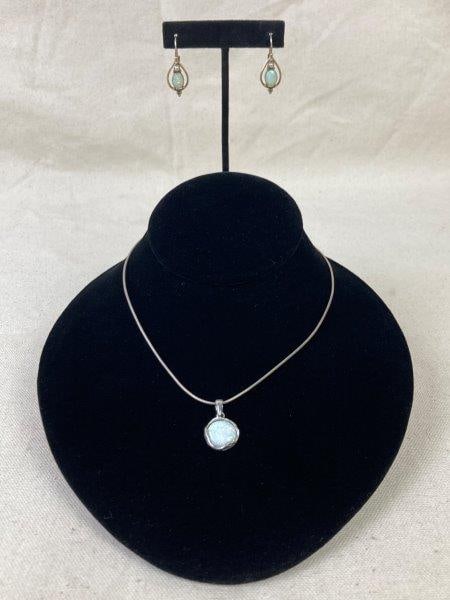 Sterling Silver Opal Necklace and Earring Set (1 of 9)