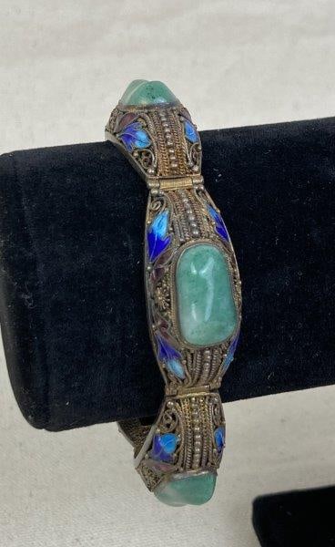 Chinese Sterling Silver Filigree and Enamel Bracelet (1 of 6)