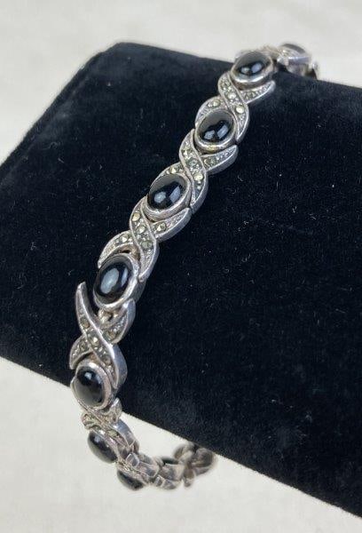 Sterling Silver Bracelet with Onyx and Marcasite Accents (1 of 4)