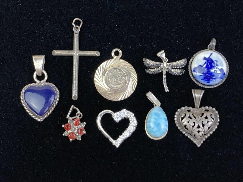 Collection of Nine Sterling Silver Pendants Including Delft and Mexican Designs (1 of 7)