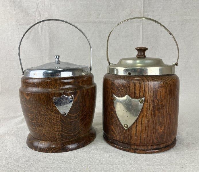 Pair of English Oak Biscuit Barrels (1 of 10)