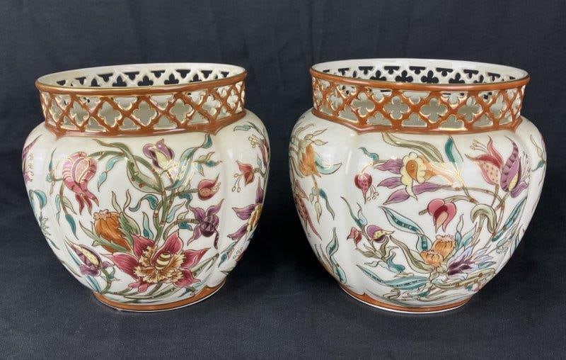 Pair of Zsolnay Reticulated Cachepots (1 of 9)