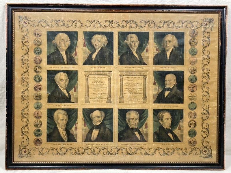 Early Hand Colored Lithograph of the First Ten Presidents (1 of 8)