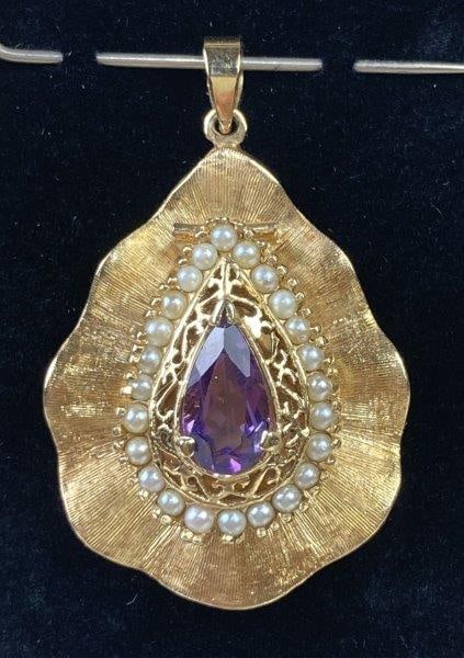 14K Gold Amethyst and Pearl Locket (1 of 9)