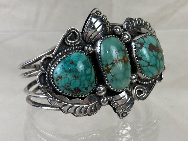 Native American Sterling Silver and Turquoise Cuff Bracelet (1 of 8)