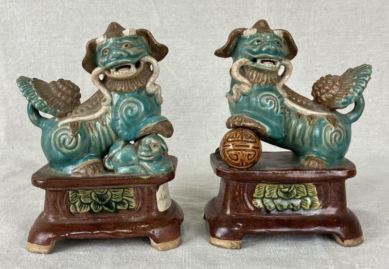 Pair of Qing Dynasty Ceramic Foo Dog Sculptures (1 of 8)