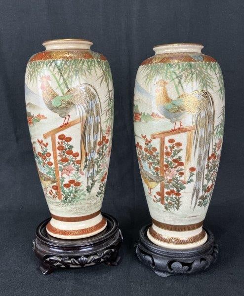 Pair of Japanese Satsuma Painted Vases (1 of 8)